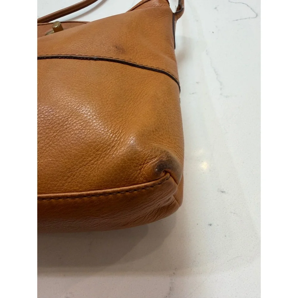 Margot New York Cognac Brown Leather Crossbody Bag Turn Lock Small Messenger